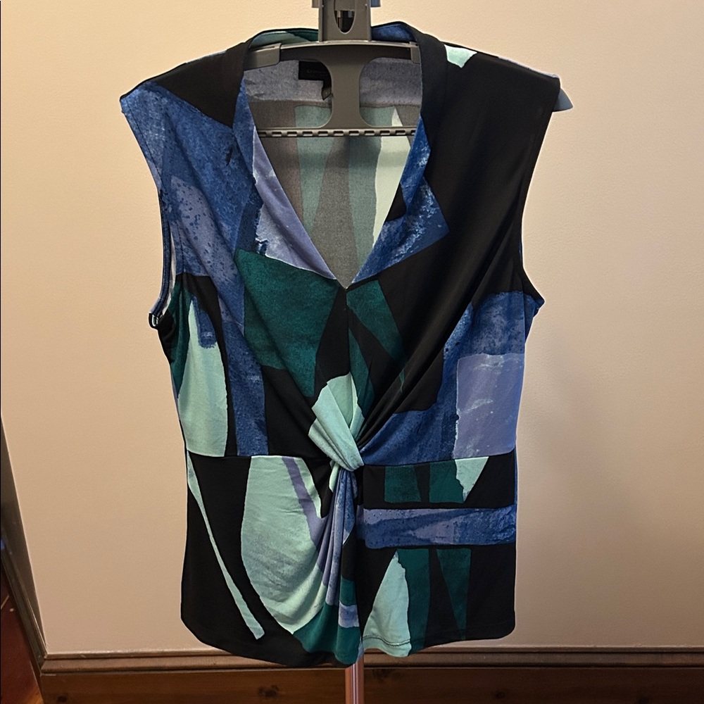 Donna Karan Abstract Blue and Black Blouse